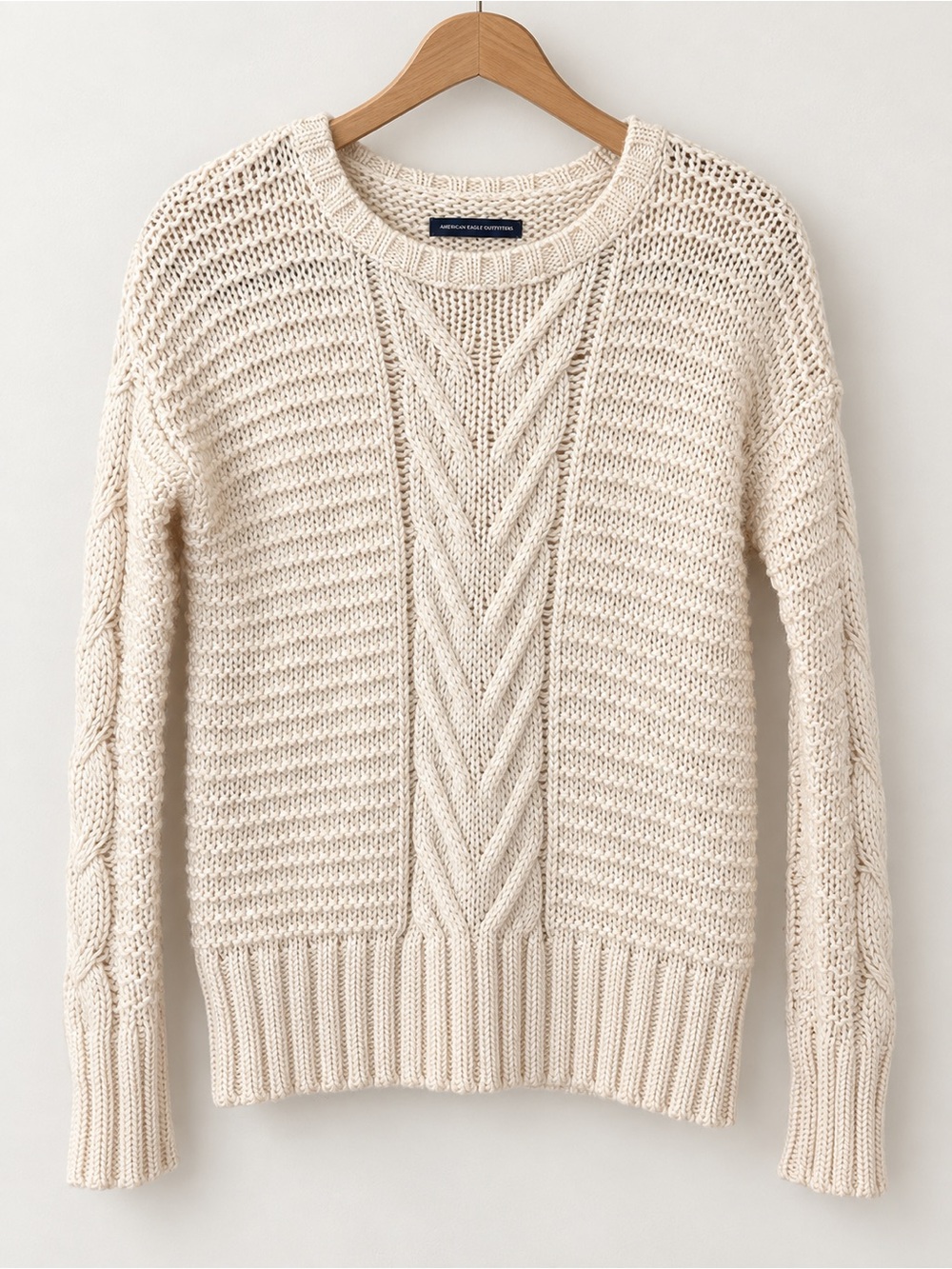 American Eagle Outfitters Cream Cable Knit Wool Blend Sweater Size XS